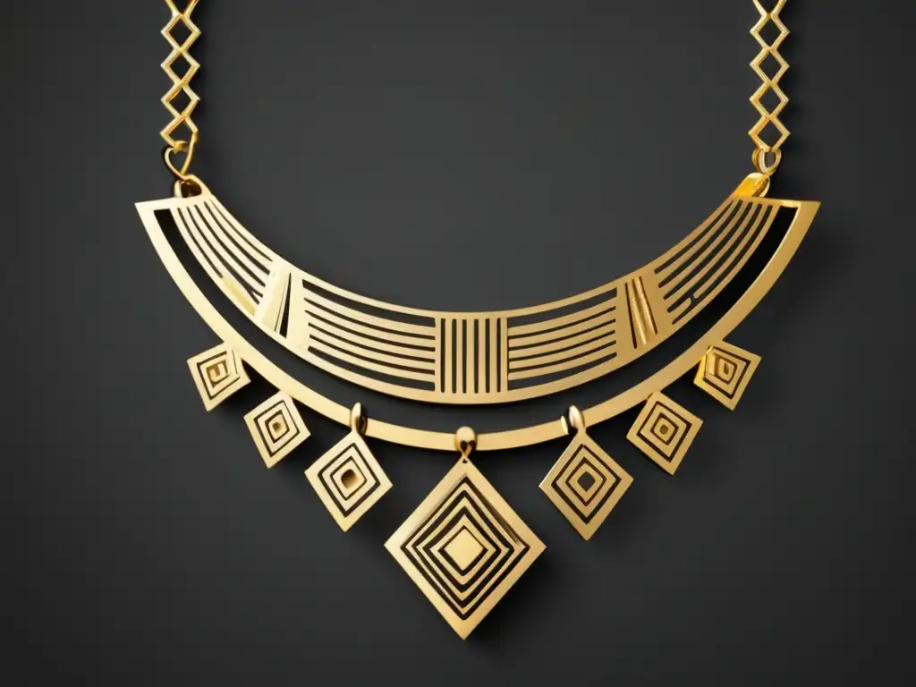 Influencia joyería América Latina: diseño geométrico contemporáneo en collar dorado