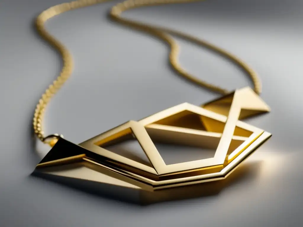 Tendencias joyería futuro emergentes: collar dorado minimalista con formas geométricas, reflejando la fusión entre tradición y diseño contemporáneo