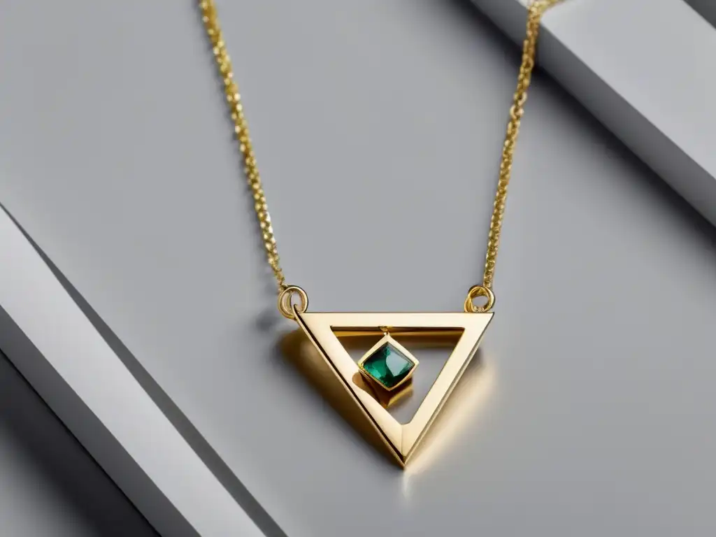 Collar dorado minimalista con formas geométricas y gemas innovadoras, tendencias futuras joyería innovadoras