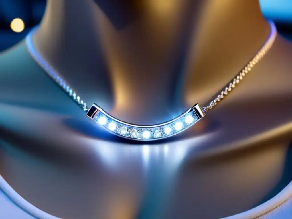 Tendencia joyería contemporánea LED, collar plata con luces LED y diamante, diseño elegante y cautivador