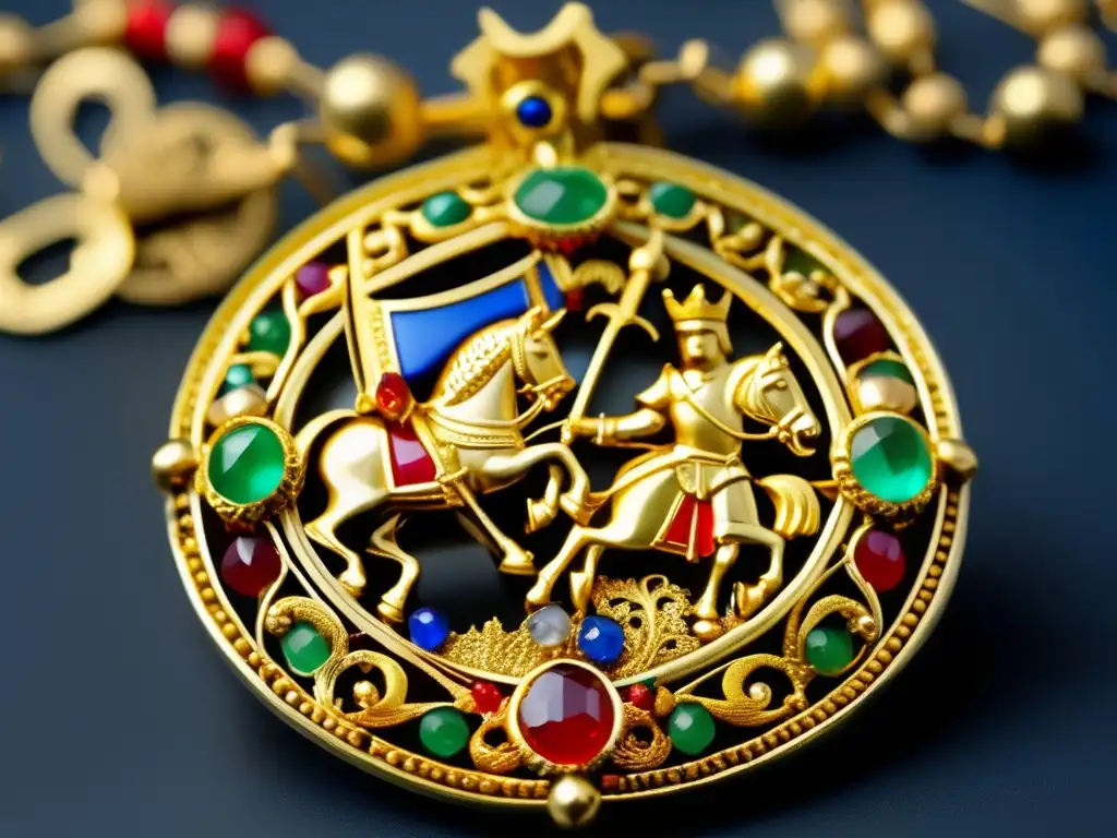 Joyería medieval con detalles de oro y gemas, reflejo de la historia y evolución de la joyería