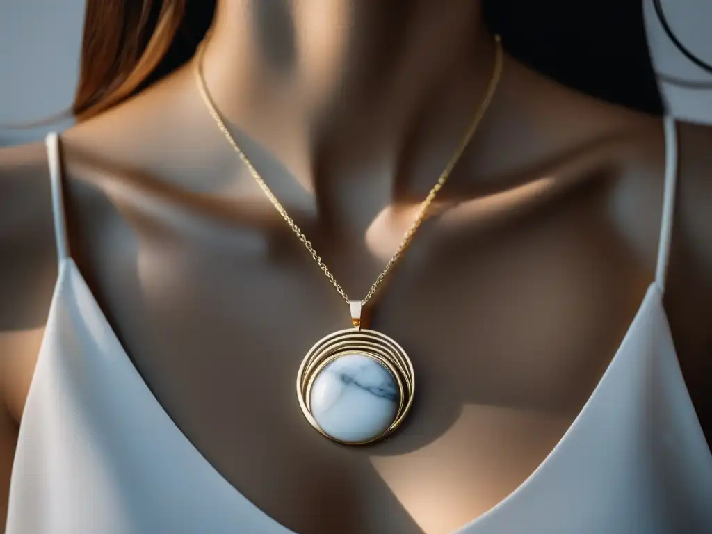 Joya minimalista: inspirada en la antigüedad clásica, delicado collar de oro con colgante de mármol esculpido en forma de diosa griega