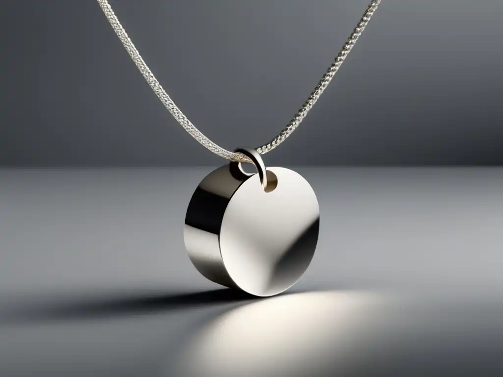 Arte en diseño de joyas contemporáneas: collar de plata minimalista con formas geométricas y juego de luces