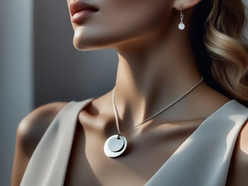 Tendencias joyería 2022: Collar minimalista de plata con colgante geométrico brillante en cadena delicada