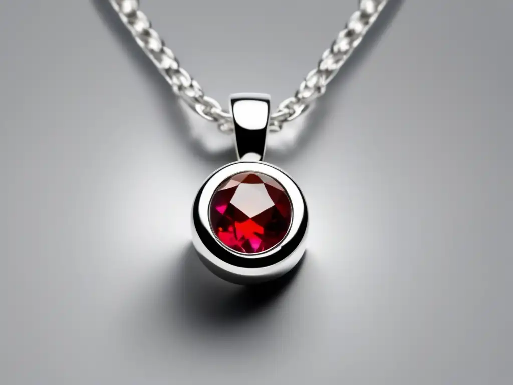 Collar minimalista de plata con una piedra roja vibrante, simbolizando pasión y amor