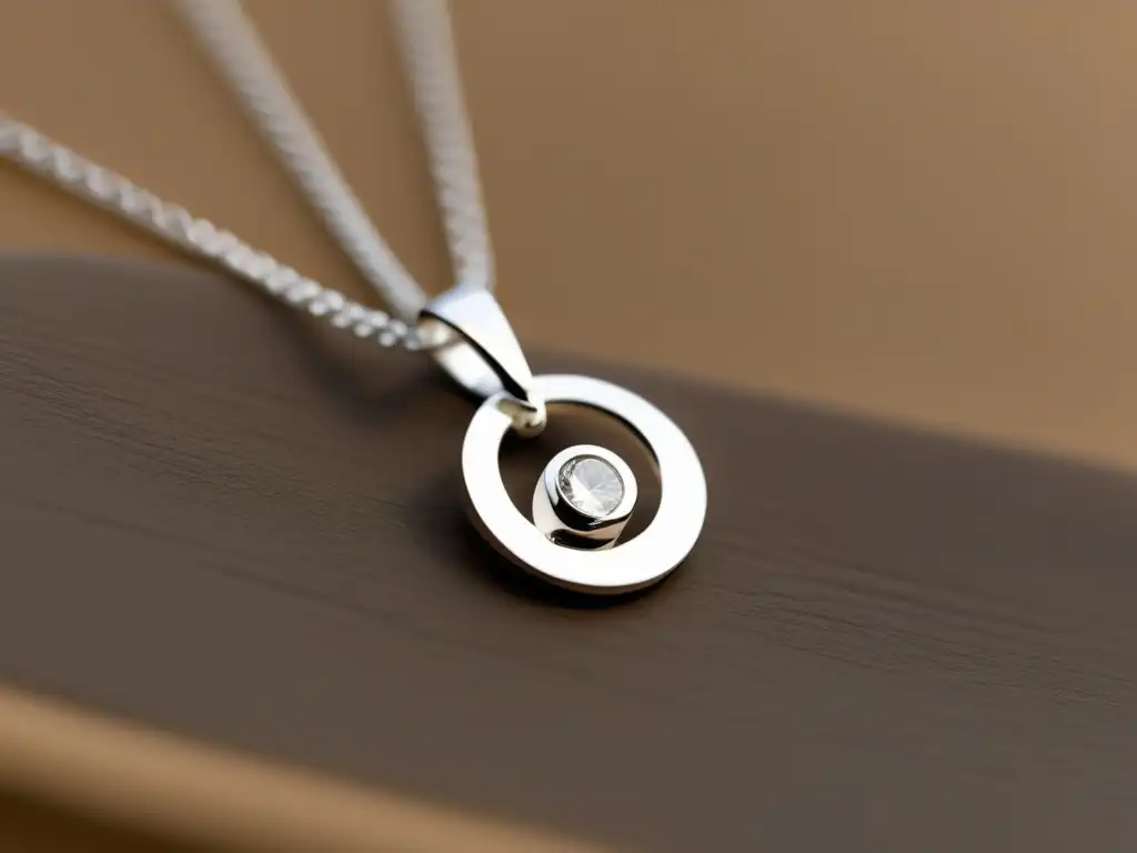 Evolución de la joyería ética: collar minimalista de metales éticos, con cadena plateada y colgante geométrico adornado con diamante