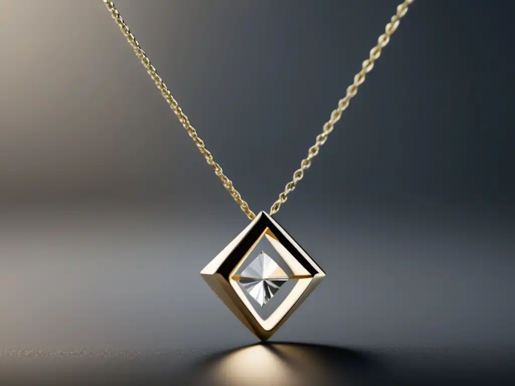 Impacto ambiental de la joyería moderna: collar de plata reciclada con diamante ético en forma geométrica, elegante y minimalista