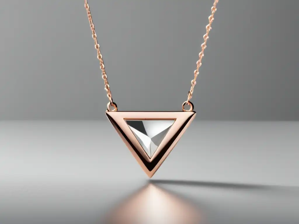 Evolución joyería moderna historia: Collar minimalista de plata y oro rosa con colgante geométrico de cristal claro