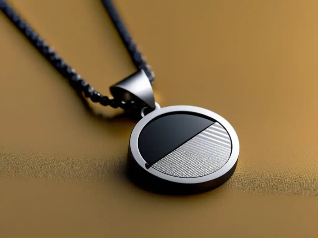 Tendencias en joyería moderna: Collar minimalista de titanio y fibra de carbono, con colgante geométrico, diamante y acabado pulido