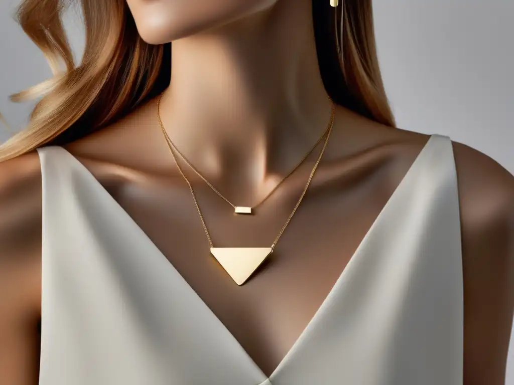 Evolución joyas minimalistas: collar dorado minimalista con delicado colgante geométrico