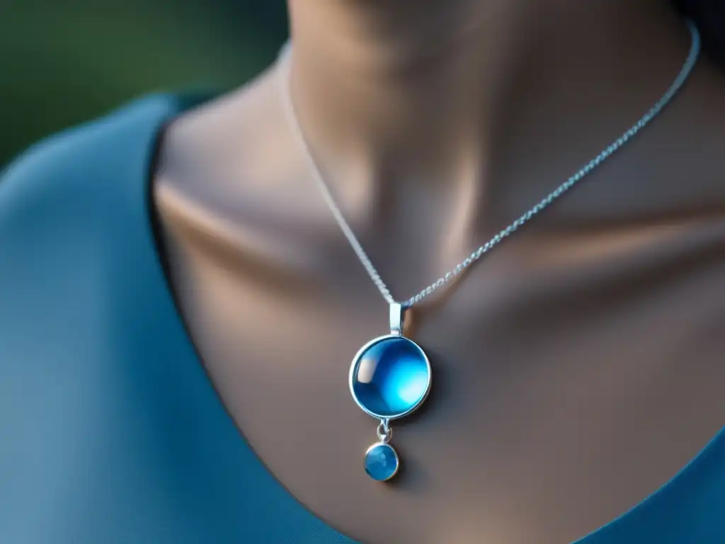 Joyería inspirada en planetas, collar plata con colgante de tridente azul