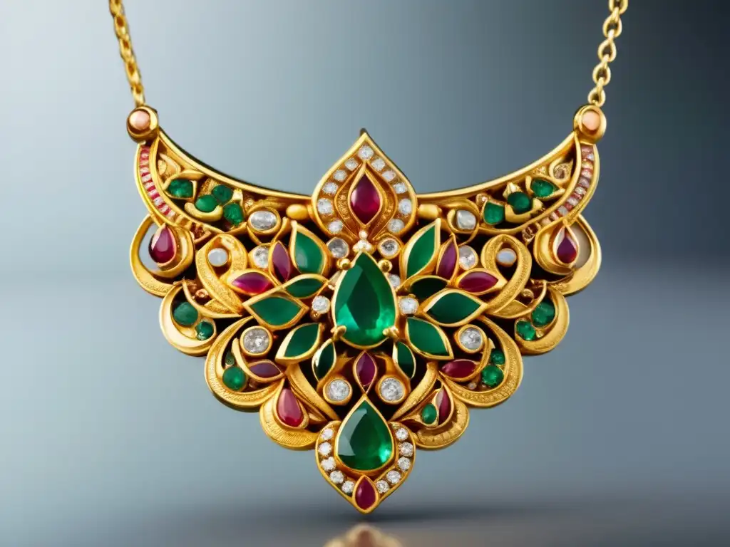 Joyería India Mogol: Historia y Evolución - Collar de oro con gemas preciosas y diseño persa