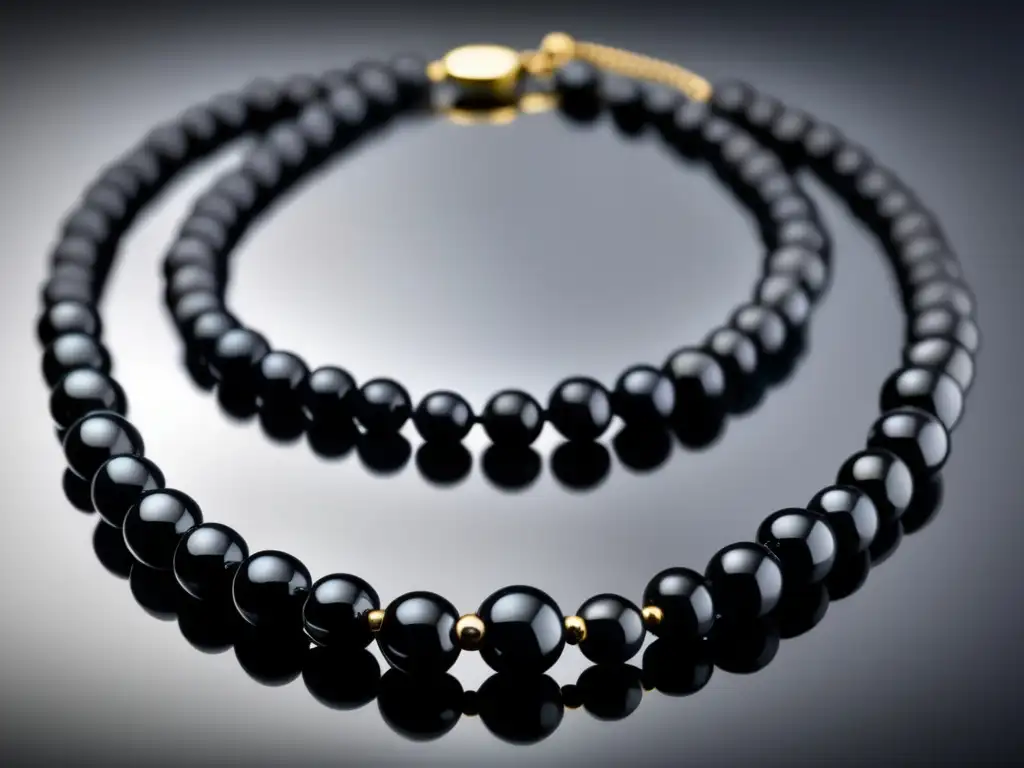 Collar de obsidiana y ónix de diseño minimalista con cadena delicada de cuentas de obsidiana pulida y pequeñas piedras de ónix