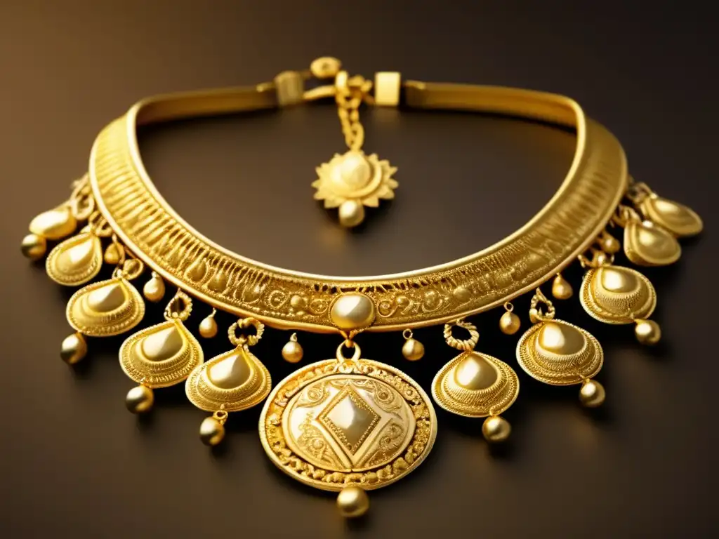 Joyería antigua descubierta en excavaciones arqueológicas, collar de oro con detalles delicados y elegantes