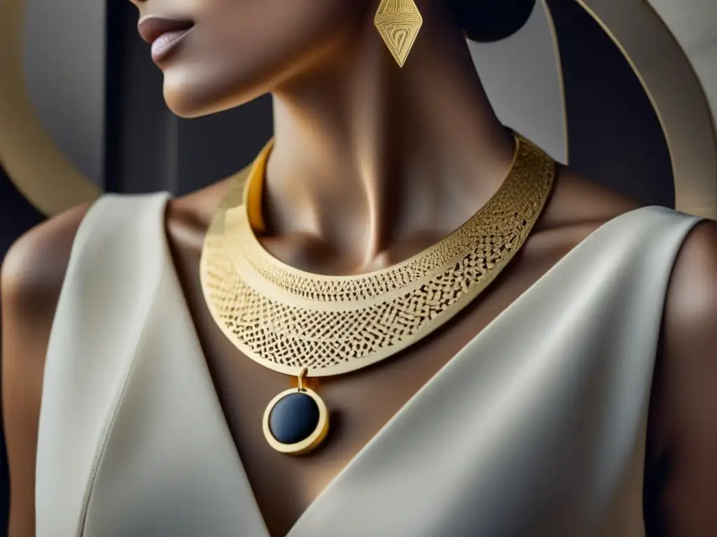 Joyería moderna: evolución metales preciosos, collar oro minimalista con diseños geométricos y detalles precisos