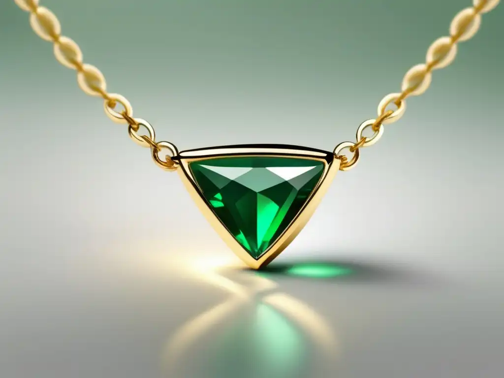 Joyas y rituales de sanación naturaleza: collar oro con esmeralda verde, minimalista y elegante