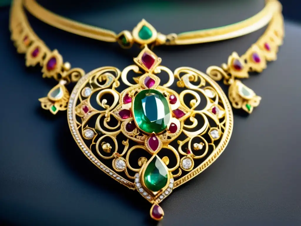 Joyería persa: Collar de oro con detalle y piedras preciosas