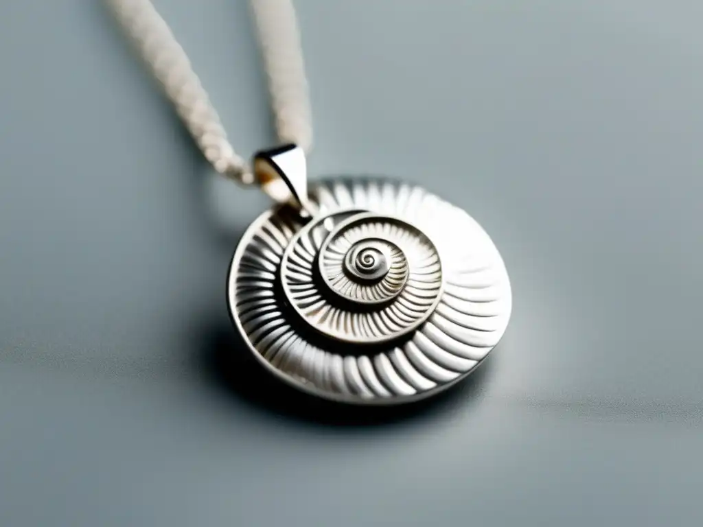 Historia joyas caparazón caracol, collar plata con concha seashell, diseño minimalista y elegante sobre fondo blanco