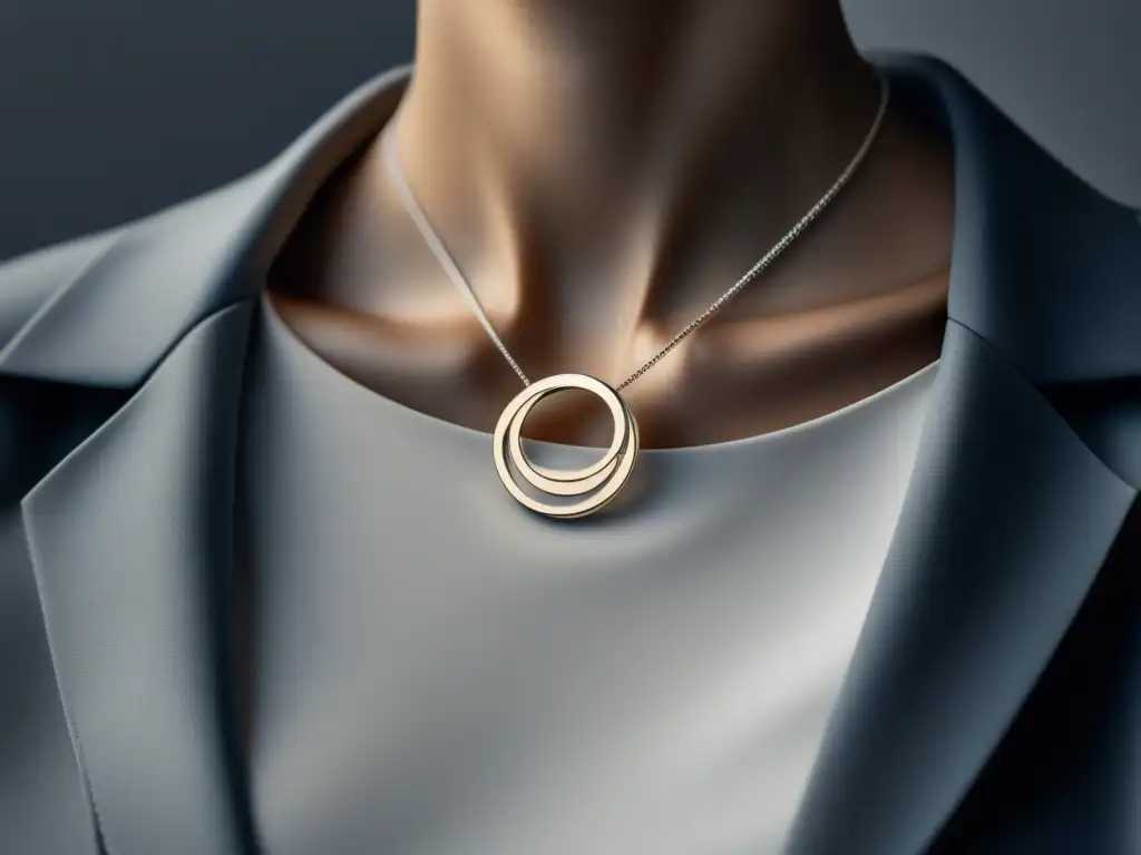 Joyería contemporánea: Colgante plateado con diseño moderno y simetría asimétrica, fusionando tradición y modernidad