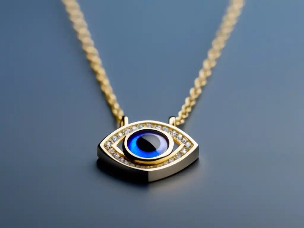 Joyería protectora mal: collar plata con colgante ojo turco detalle dorado iris azul (110 caracteres)