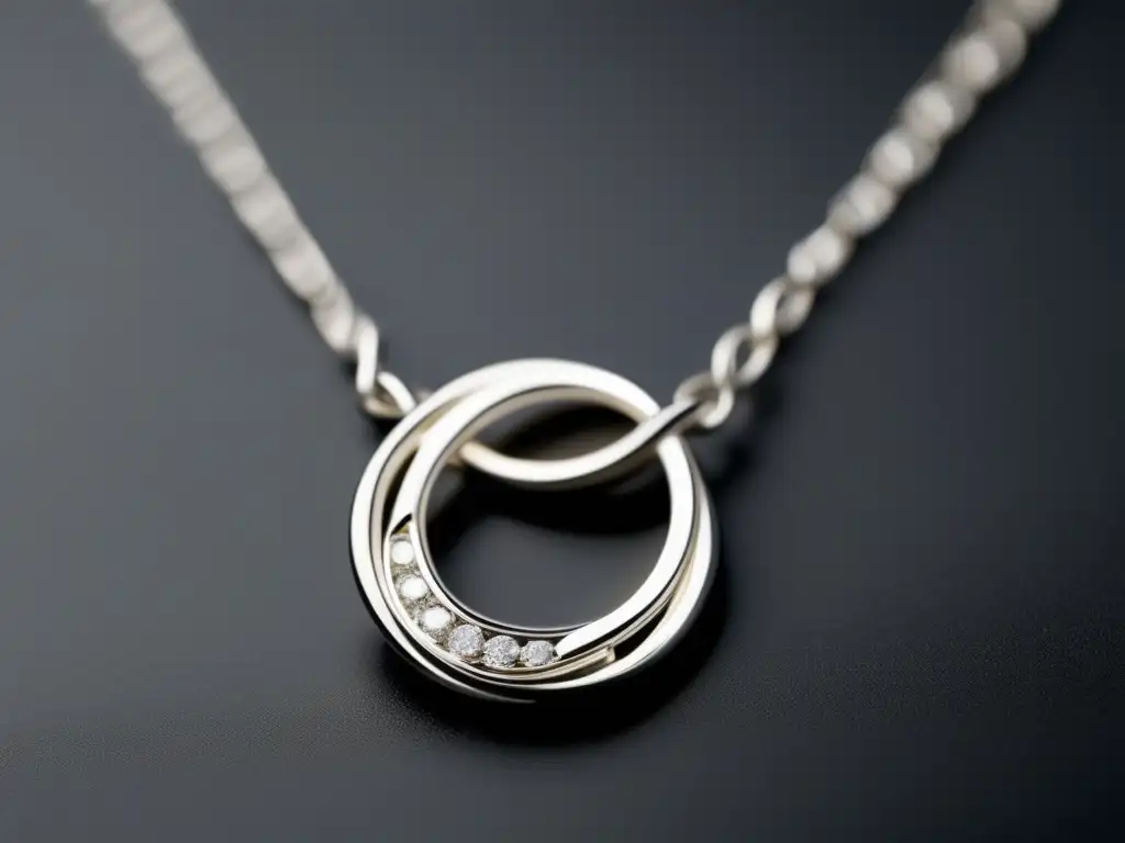 Joya aniversario: collar plata minimalista con diamante, diseño elegante resaltado en fondo negro