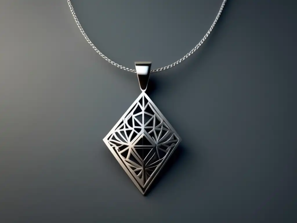 Evolución joyería en Alta Costura: collar plata minimalista y geométrico, con patrón delicado y fondo monocromático