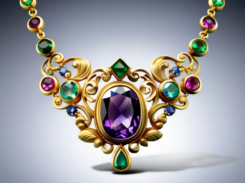 Innovaciones en la joyería renacentista con piedras preciosas: Collar de gemas renacentistas en 8K con detalles exquisitos y montaje en oro delicado