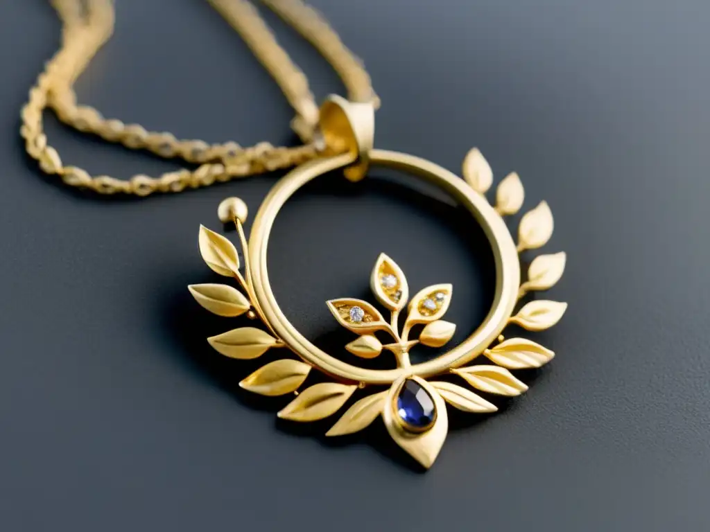 Joyería romana: Collar de oro moderno con diseños inspirados en Roma, cadena delicada con colgante de laurel y gemas