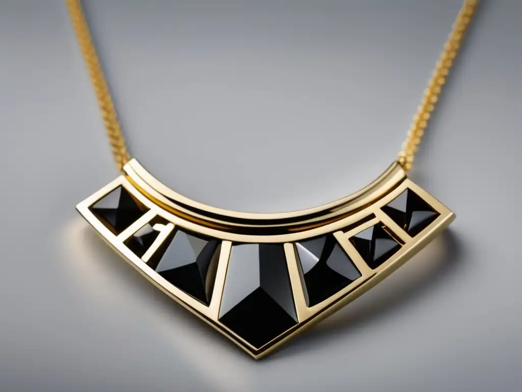 Joyería contemporánea inspirada en la cultura romana con detalles en onyx negro, cadena de oro y diseño minimalista