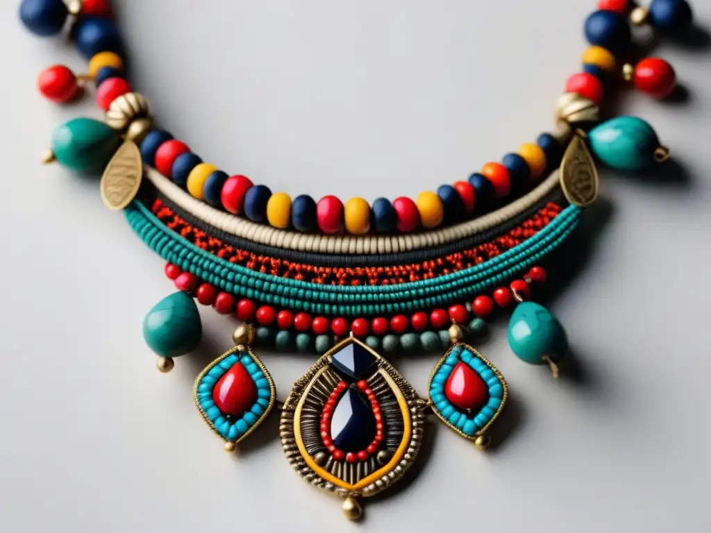 Historia de joyería tribal: colores vibrantes y detalles intrincados en un collar que fusiona tradición y diseño contemporáneo