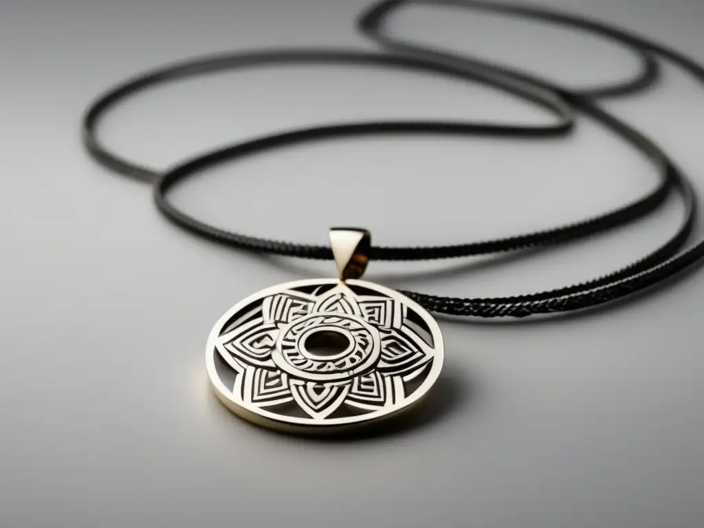 Influencia joyería tribal antigua en collar de plata minimalista con patrones geométricos y diseño contemporáneo