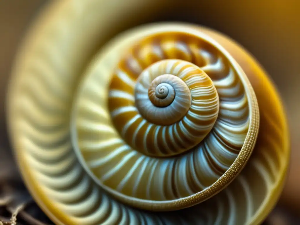 Joyas de caparazón de caracol: Vista cercana de un caparazón de caracol en espiral con texturas y patrones fascinantes