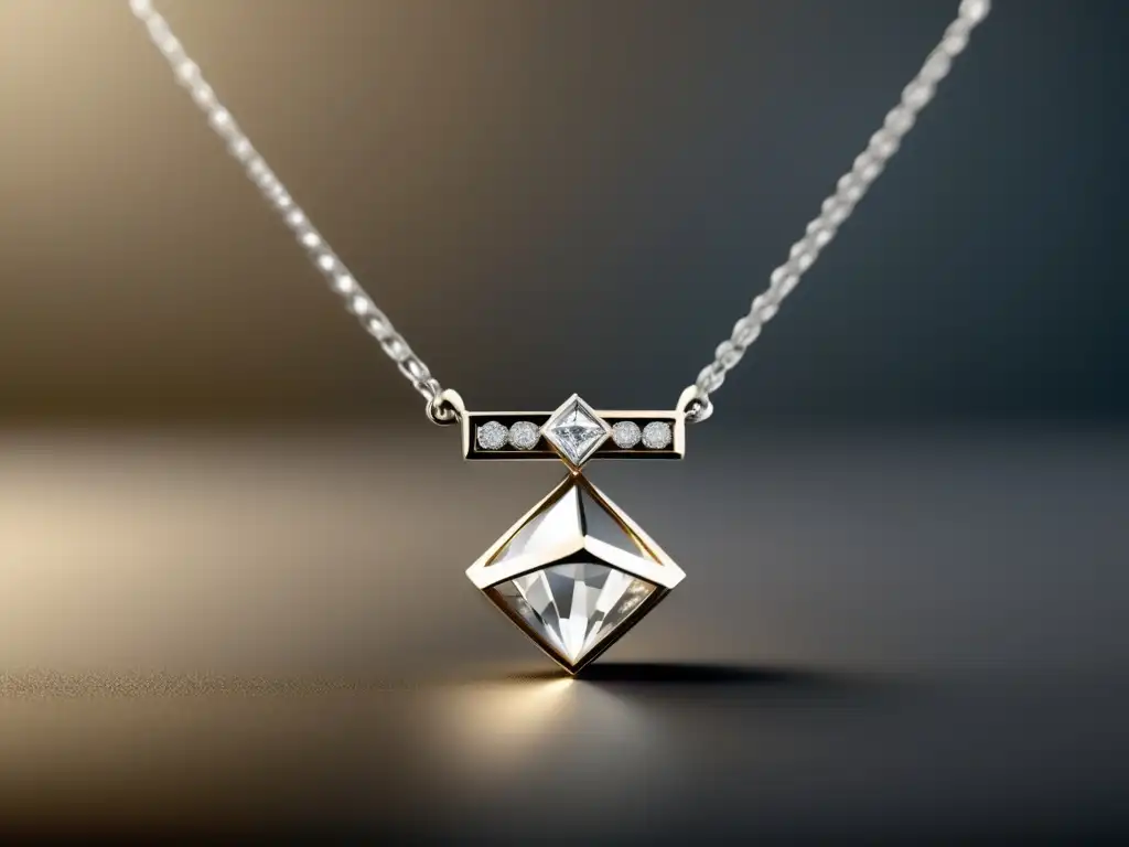 Collar de plata con diamante brillante Revalorizando joyas antiguas con estilo contemporáneo: Collar de plata con colgante de diamante brillante, diseño geométrico y detalles intrincados