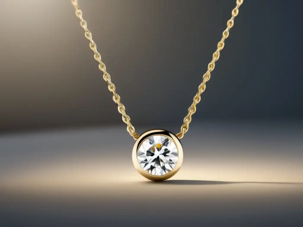 Diseño minimalista de un colgante de diamante con cadena delicada, reflejando el poder místico de los diamantes en la joyería