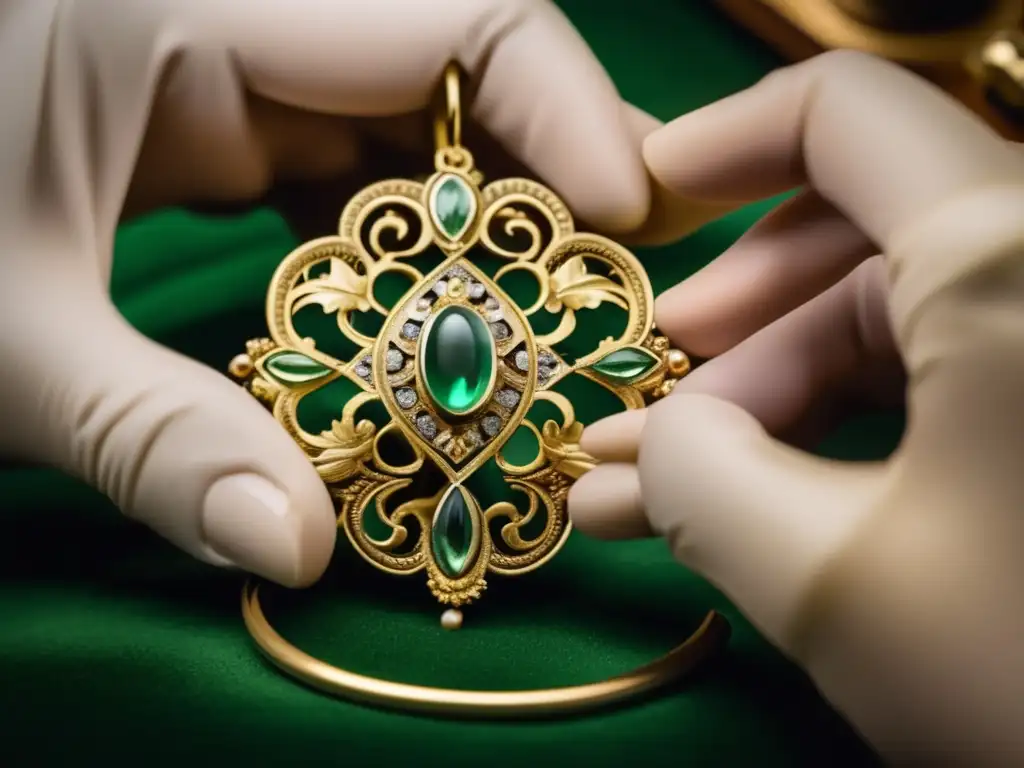 Proceso de restauración joyas antiguas: Detalle impresionante de restauración de exquisitos pendientes antiguos por hábil artesano