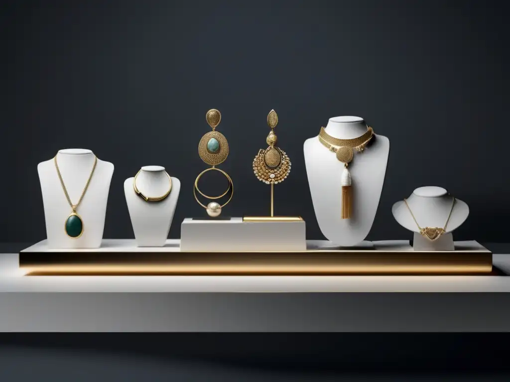 Evolución de la joyería moderna: Exquisita exhibición minimalista de joyas representando distintas culturas