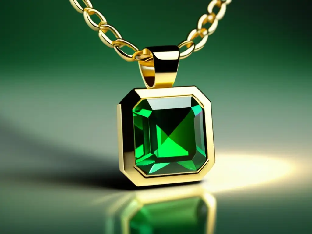 Historia de la esmeralda en la joyería: imagen de un exquisito colgante de oro con una impresionante esmeralda verde, reflejando luz y belleza