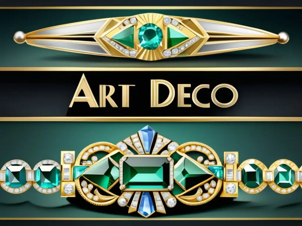 Evolución joyería Art Deco 1920s-1930s: opulencia, geometría, minimalismo, diamantes, gemas, Bakelite, esmalte, cromo