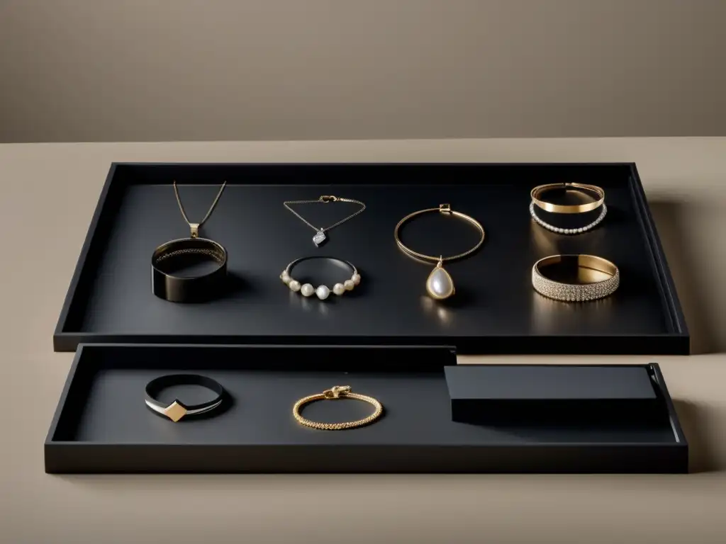 Joyería moderna - Minimalismo y elegancia en una exhibición de joyas de diseño contemporáneo