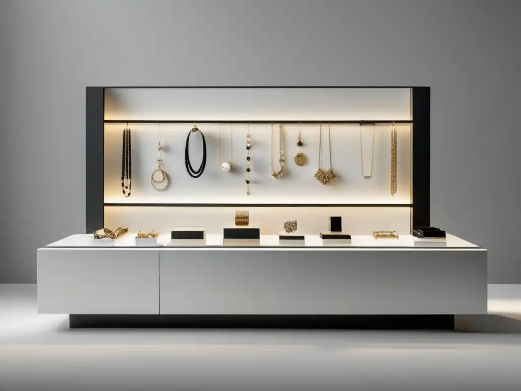 Joyería contemporánea en exhibición Joyería contemporánea: exhibición minimalista y detallada en imagen 8k