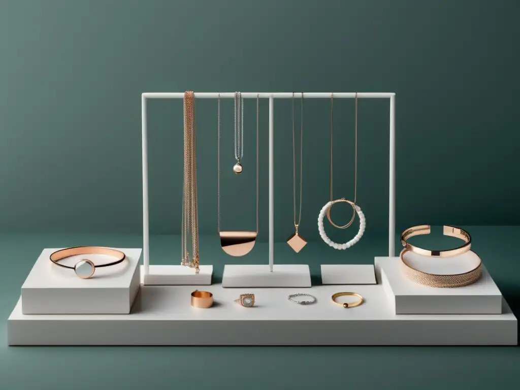 Impacto redes sociales en joyería: exhibición minimalista de joyería moderna-