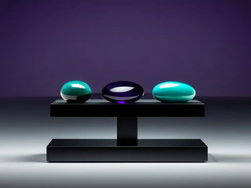 Piedras naturales en joyería contemporánea: exhibición elegante de piedras pulidas en un soporte minimalista de terciopelo negro