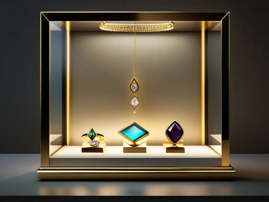 Joyería renacentista con piedras preciosas, exhibición moderna de alta resolución -