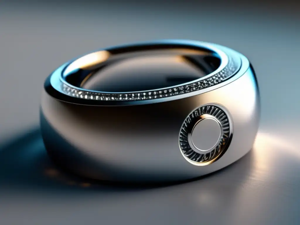 Innovaciones tecnológicas en joyería contemporánea con anillo inteligente de plata minimalista y detalles tecnológicos