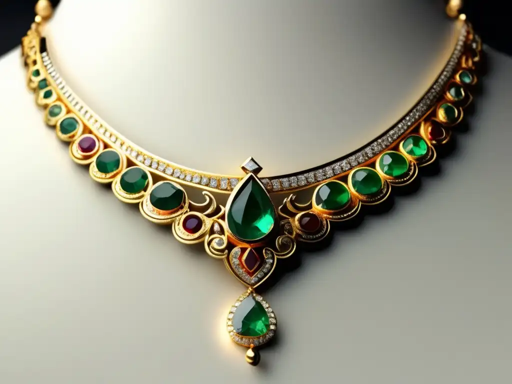 Joyería asiática: Historia y evolución - Detalle exquisito de un collar antiguo de la India con filigrana de oro y gemas vibrantes