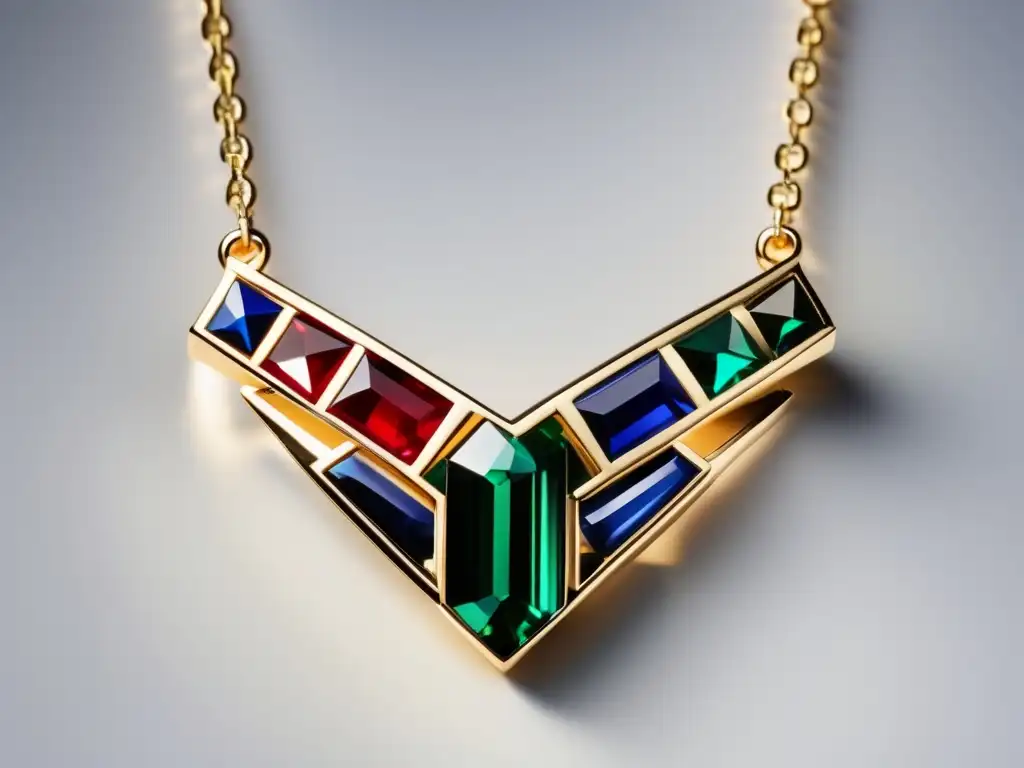 Collar Art Deco geométrico de lujo con gemas en colores vibrantes - Historia joyería moda lujo