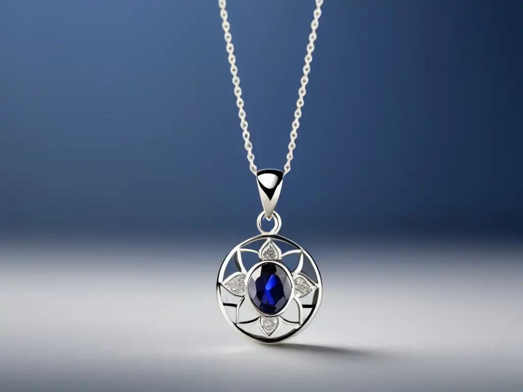 Historia y evolución de la joyería: Collar de plata con filigrana, sutilmente adornado con una piedra preciosa azul sapphire