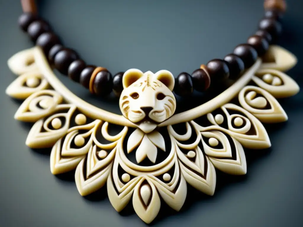 Collar prehistórico de hueso tallado Joyas prehistóricas: collar de hueso esculpido con detalle animal, revelando vida y muerte