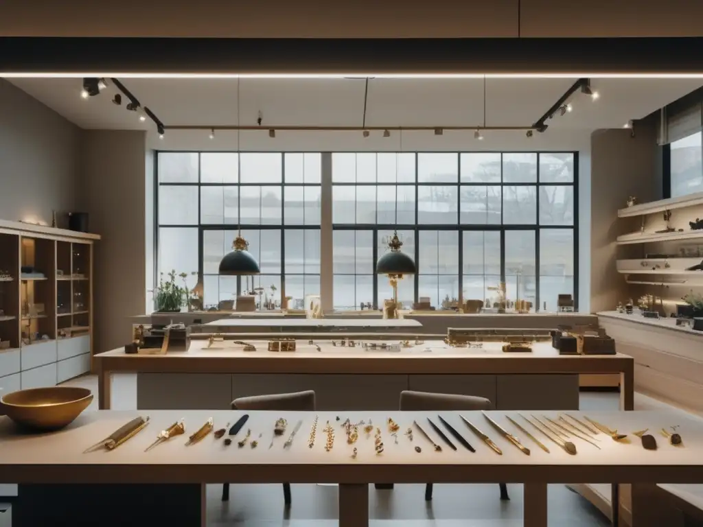 Técnicas innovadoras en joyería contemporánea: taller moderno con artesanos hábiles y detalles precisos