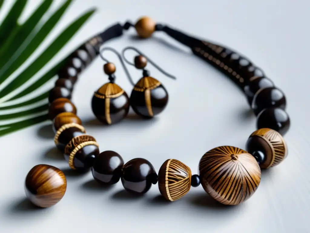 Joyas de coco artesanales: collar, pulsera y pendientes elegantes hechos de conchas de coco pulido, resaltando su belleza natural y encanto exótico